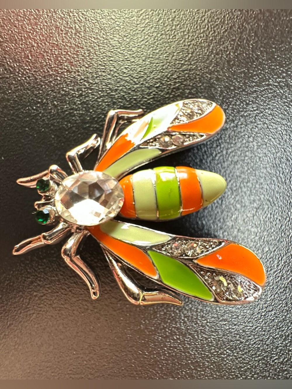 Orange & Green Enamel Bee Brooch - Picture 2 of 7